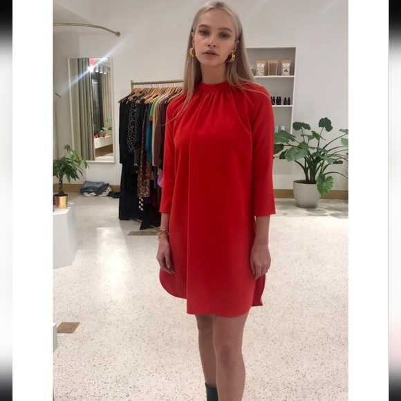 JILL LINDSEY Logan Navy Blue Quarter Sleeves Relaxed Fit Mock Neck Mini… - Picture 4 of 15